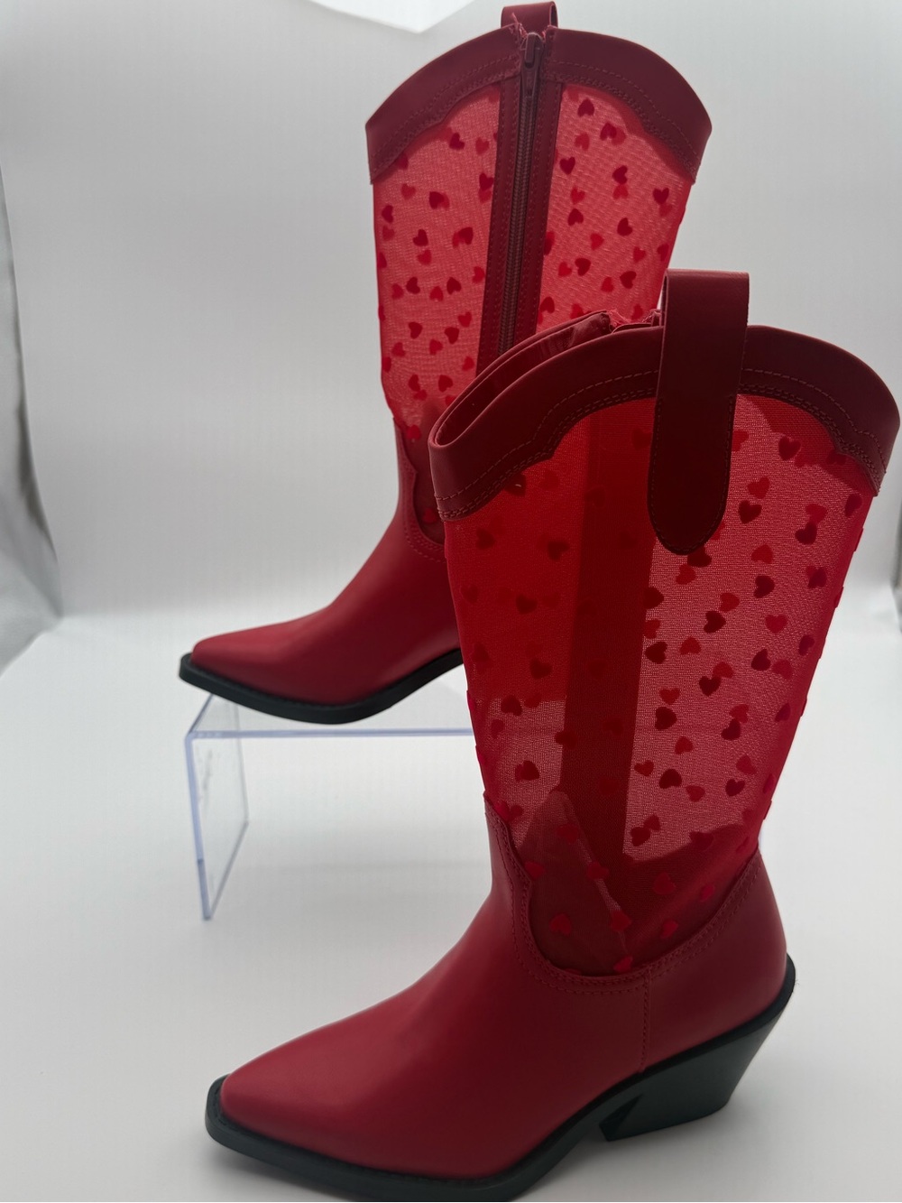 Wild Pair Luciia Red Heart Mesh Cowboy Boots Western Heels